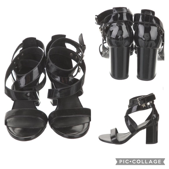 Versace Glossy Black Heeled Sandals